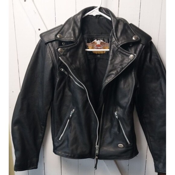 Harley Davidson Women's Leather Jacket Size Small Black Motorcycle Biker Zip Up - Picture 8 of 12